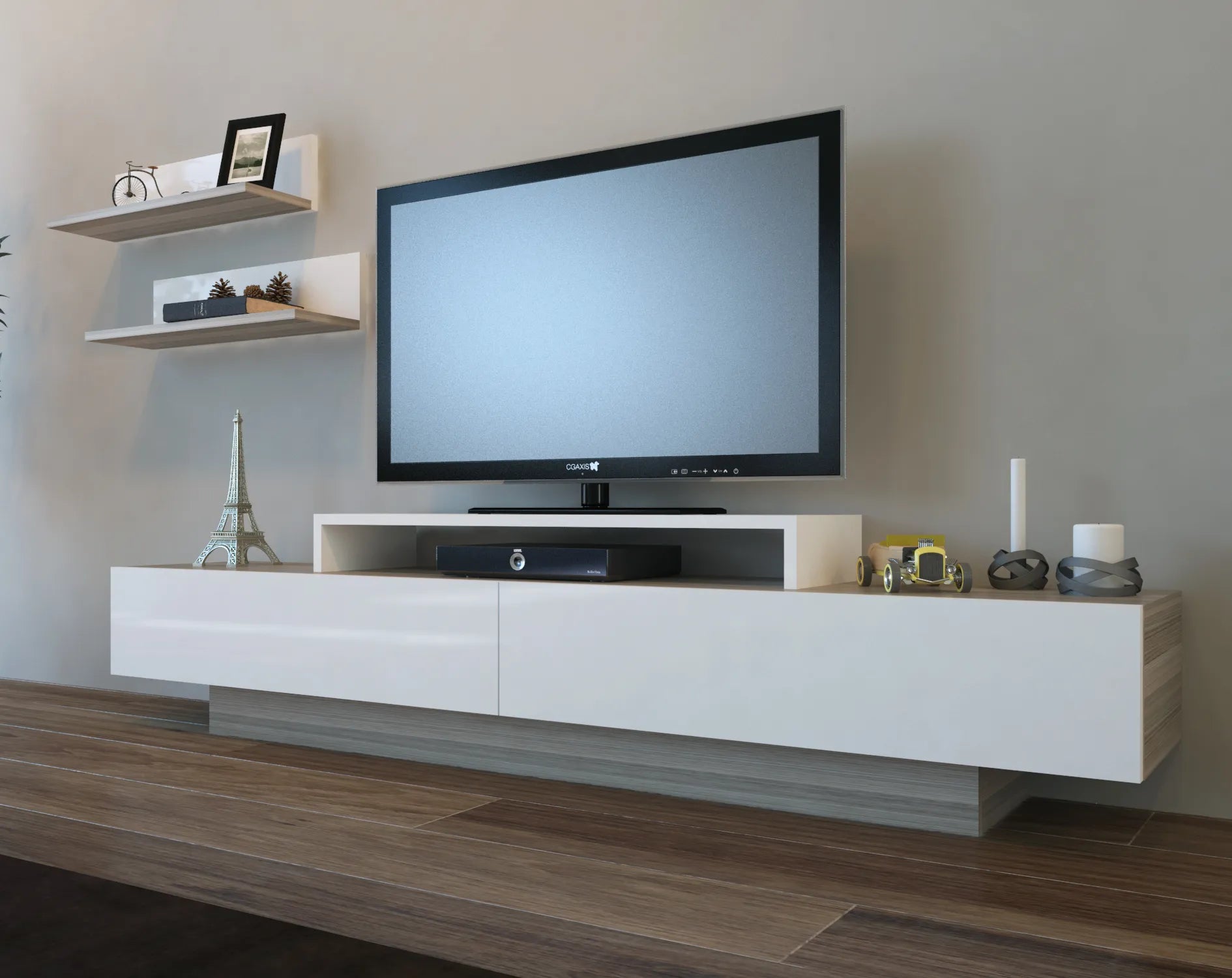 Modern White TV Stand with LED Lights, 71 Gaming Entertainment