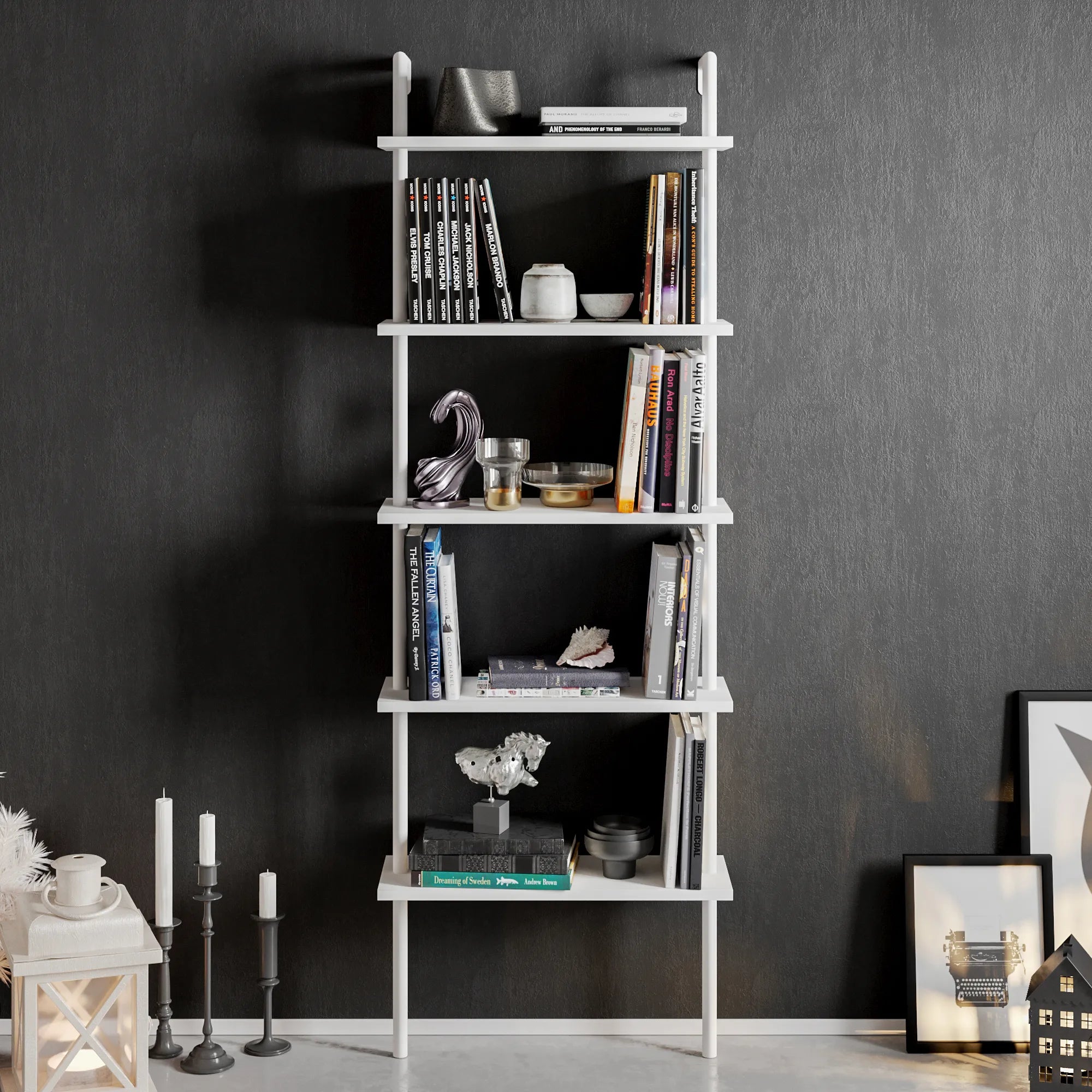 Paula 68 inches Tall Metal Manufactured Wood Accent Ladder Bookcase