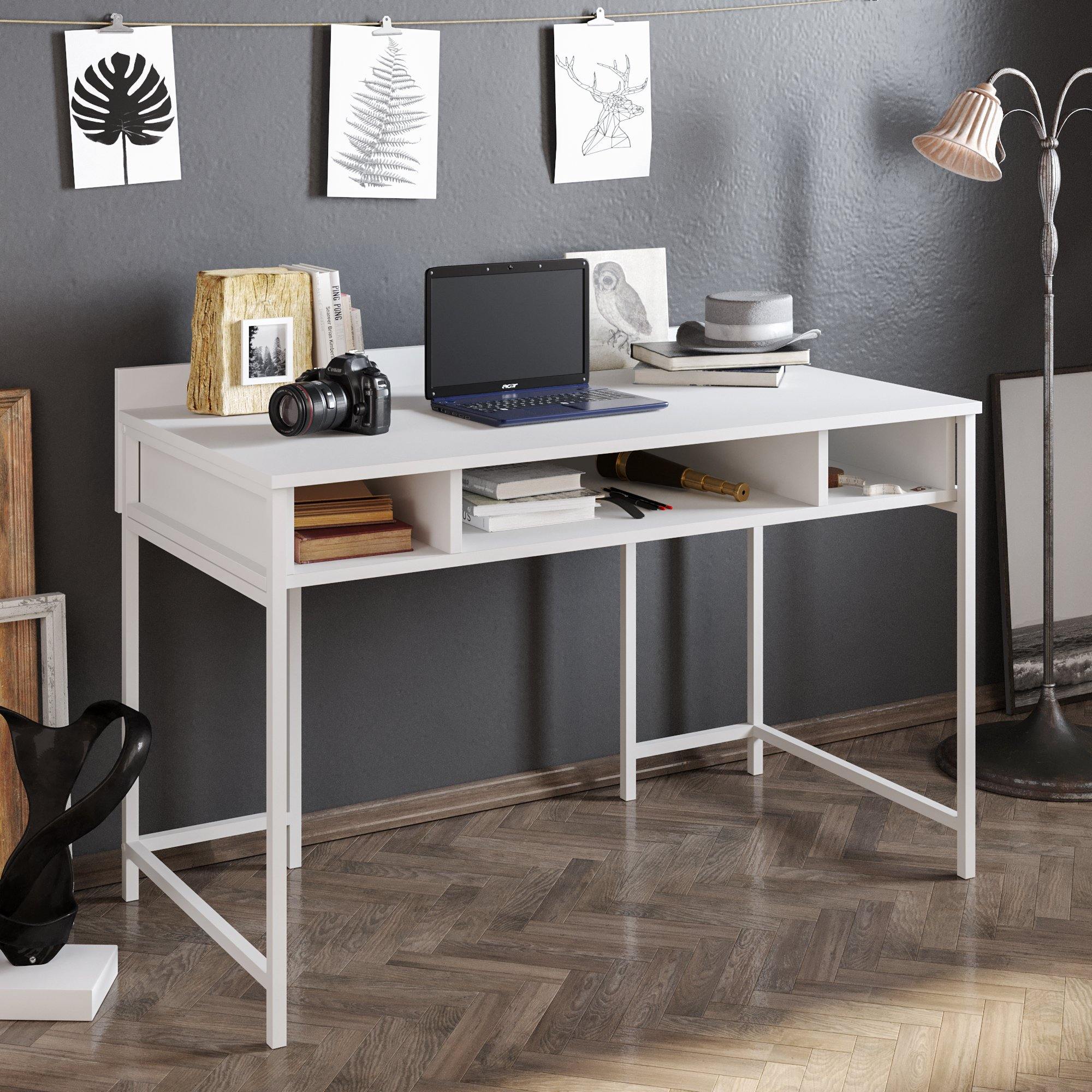 Vanessa 48 inch Wide Computer Desk with Open Shelf Storage Black