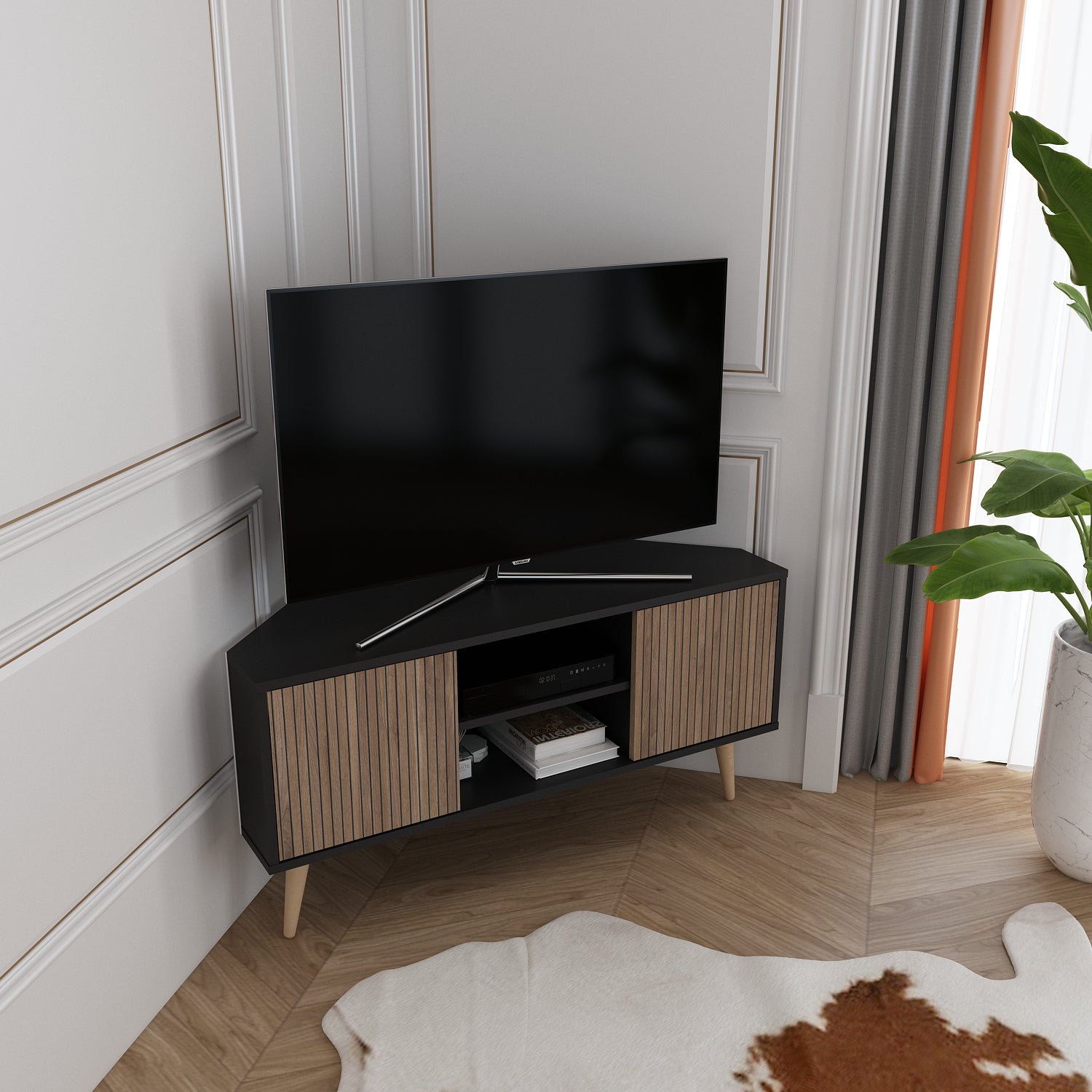 LESSON CORNER TV STAND BLACK ALINA