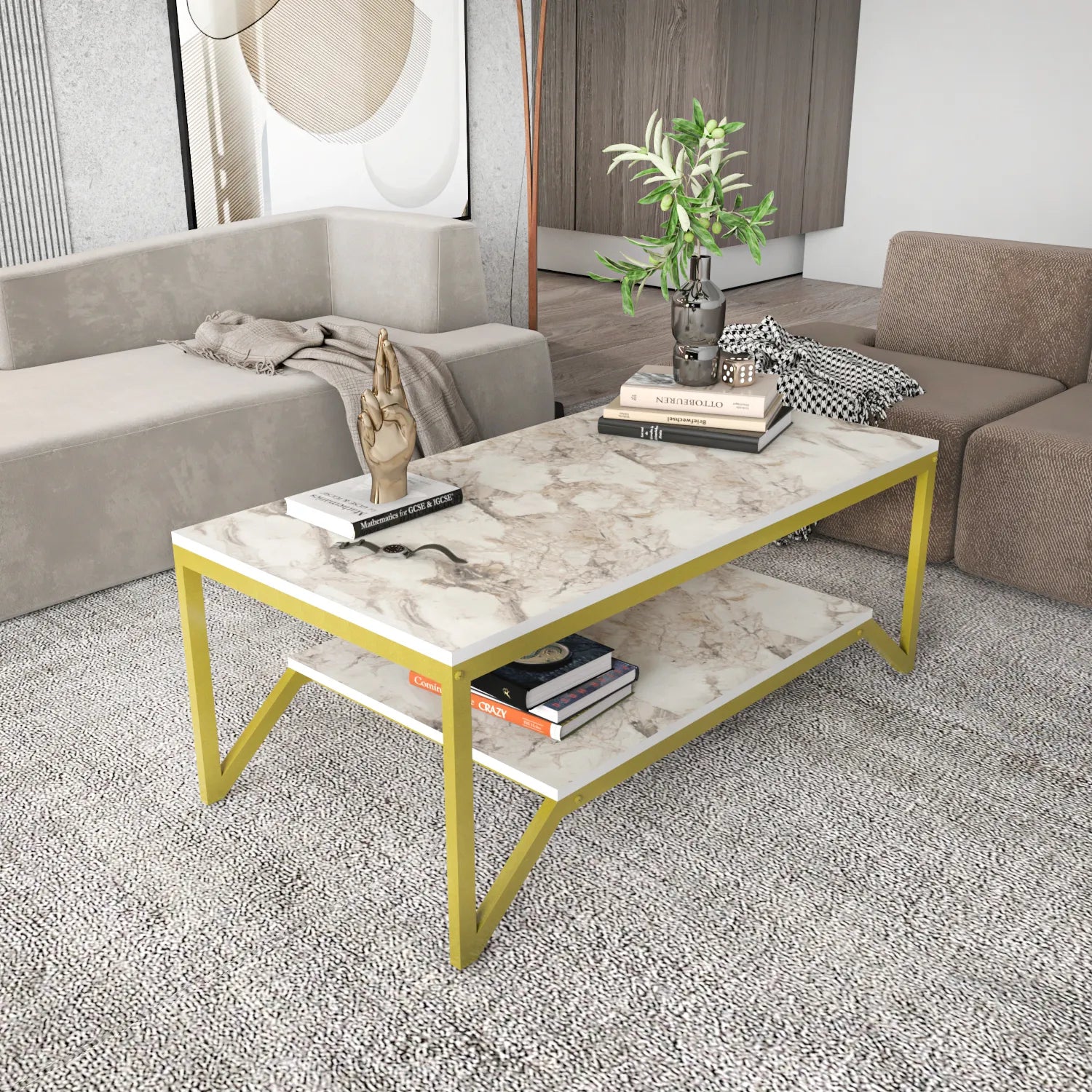 Flora 47" Wide Rectangular Modern Industrial Design Coffee Table | Cocktail Table