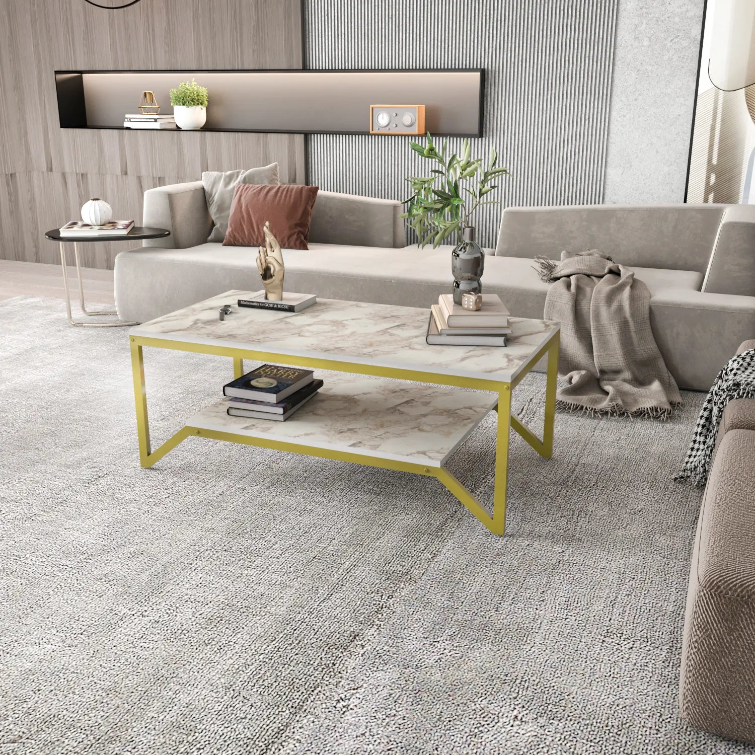 Flora 47" Wide Rectangular Modern Industrial Design Coffee Table | Cocktail Table