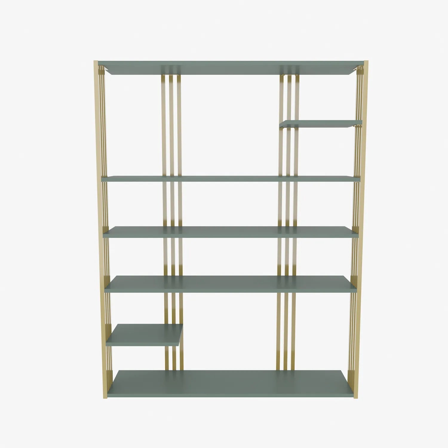 Jeni 63 Tall Metal Wood Bookcase | Bookshelf | Display Unit Silva Green & Gold