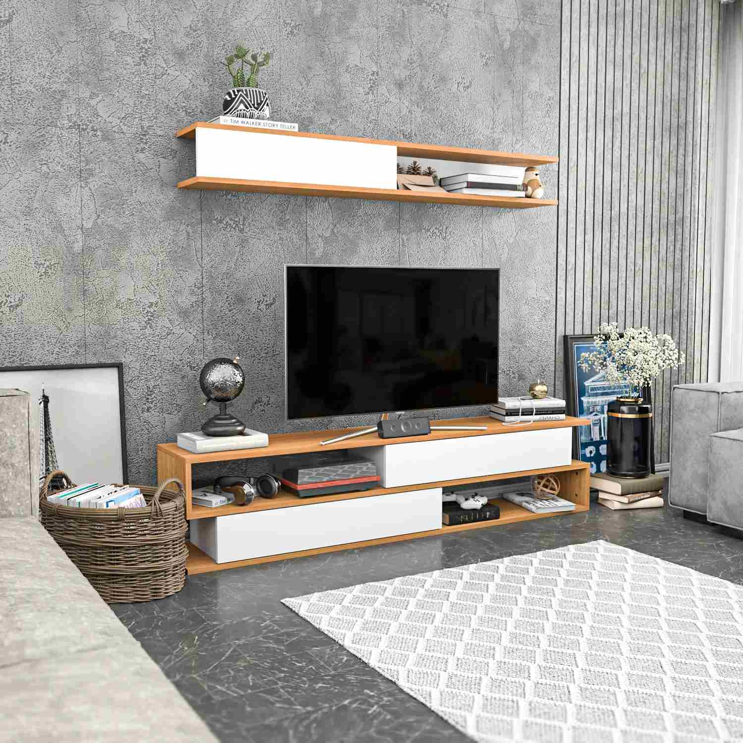 SIMS 7 TV ST TEAK & WHITE